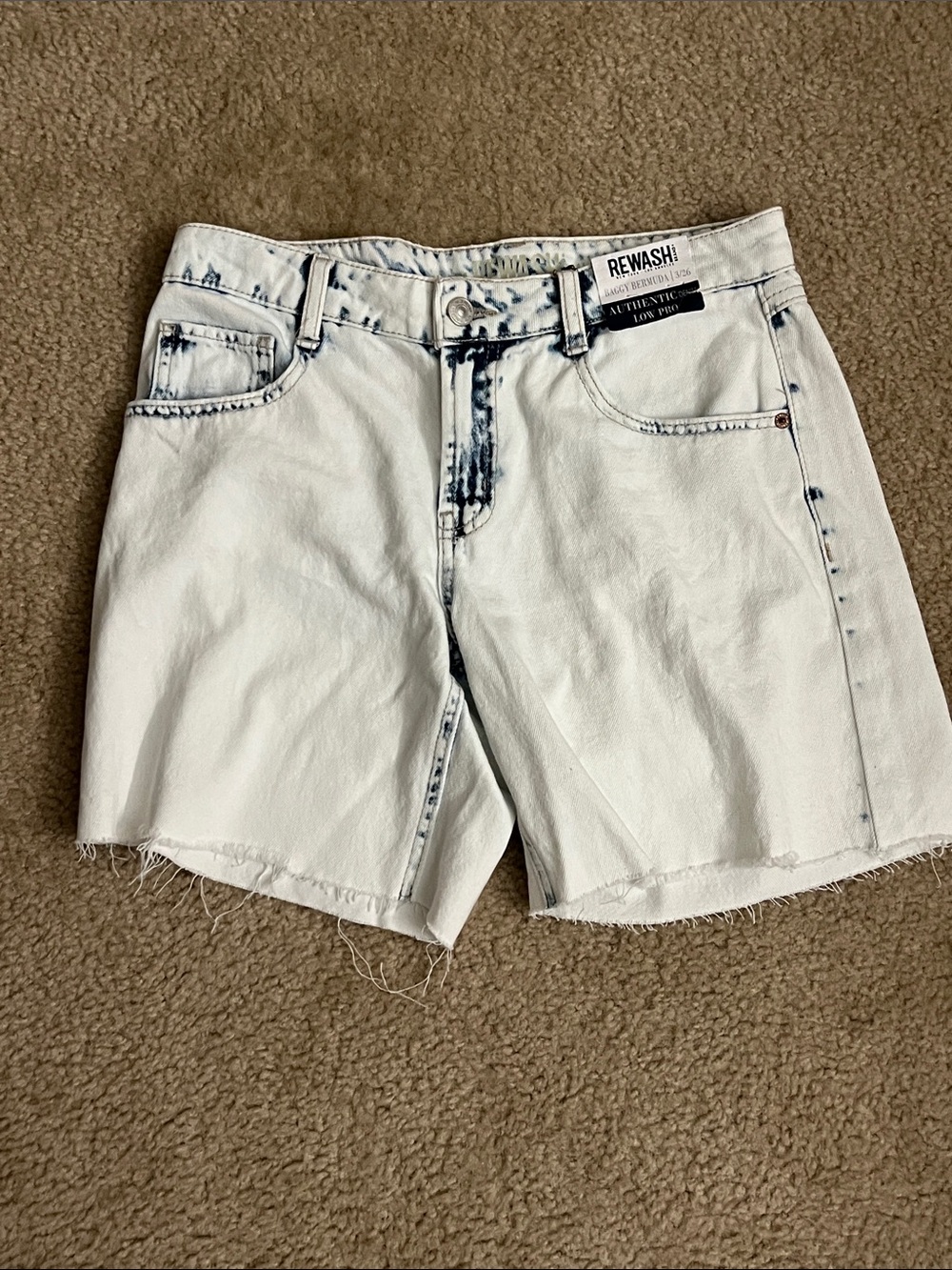 Rewash White Denim Shorts with Navy Acid Detail
